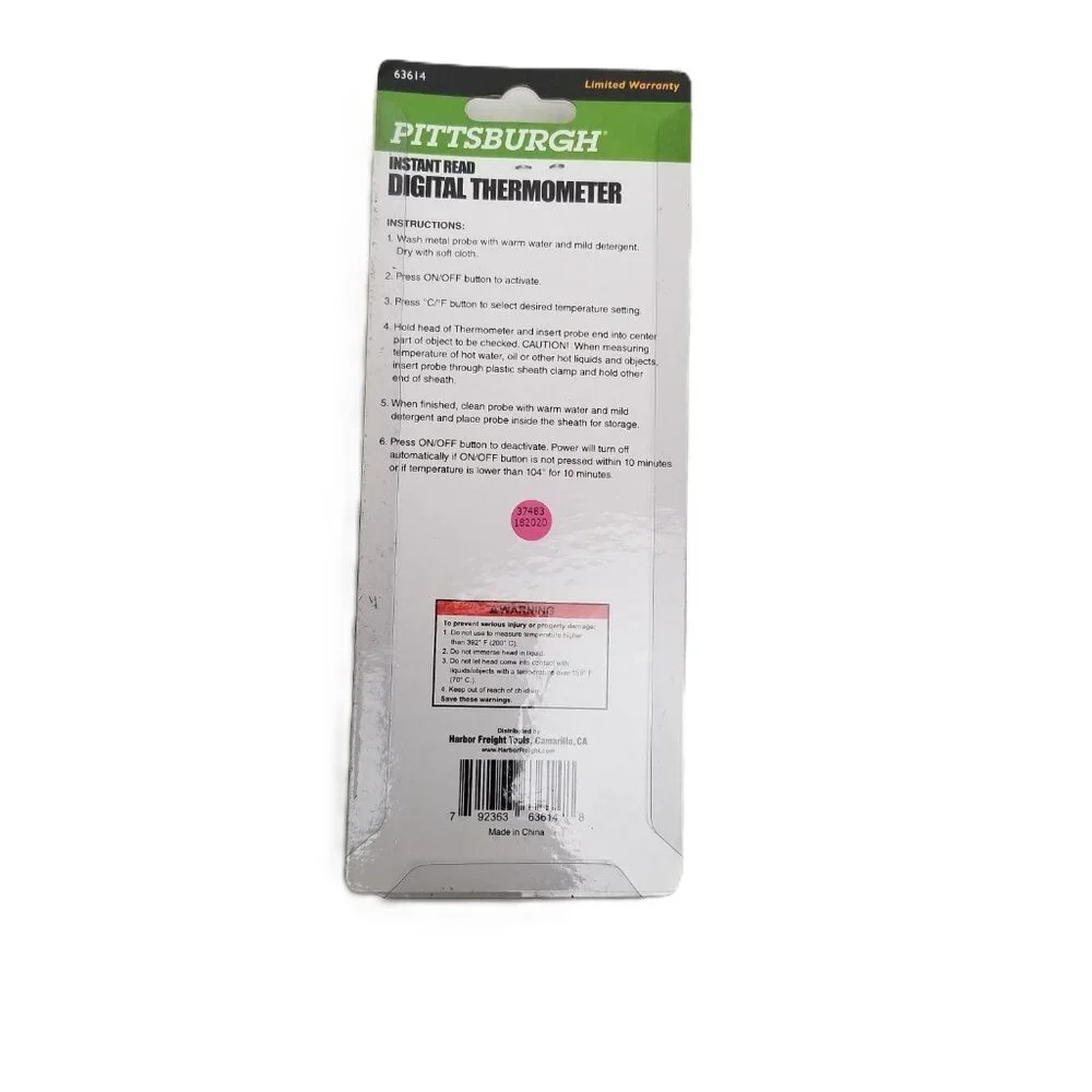 Pittsburgh 63614 Instant Read Digital Thermometer Stainless Steel Probe Cooking